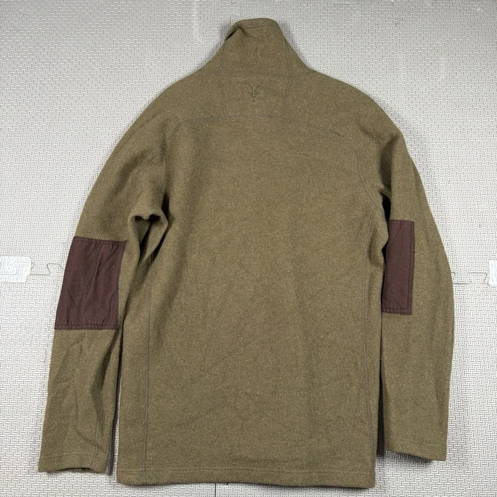 Ibex Sweater Men Sz XL Olive Shawl Collar Wool Knit Pullover Elbow Patch